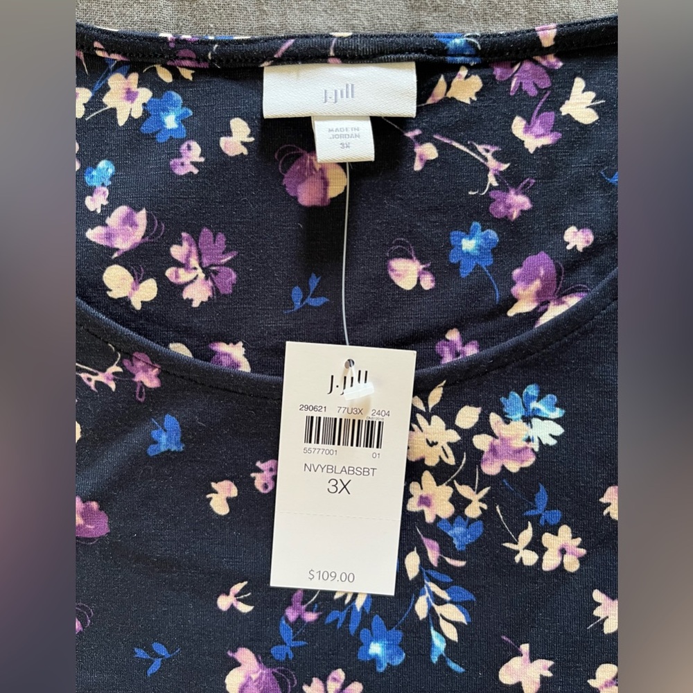 J. Jill navy blue floral print rayon/spandex knit maxi dress 2X or 3X NWT - Picture 4 of 14